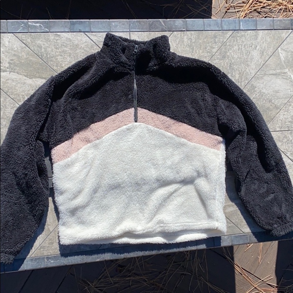 Quarter Zip Tricolor Teddy Jacket